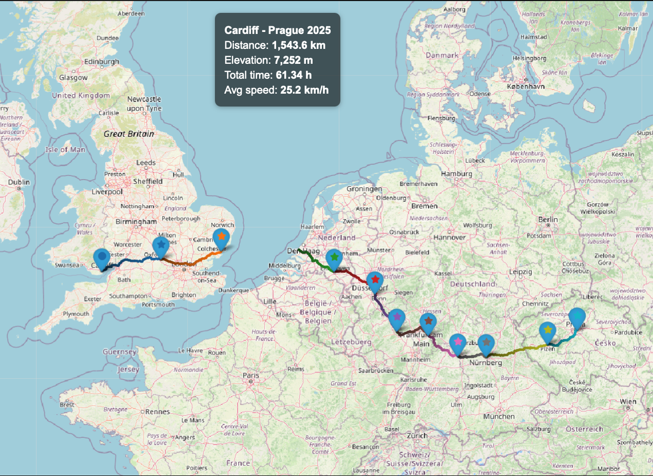 Cardiff - Prague map